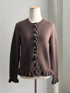 Cynthia Rowley Brown Ruffle Hem Cardigan Sweater